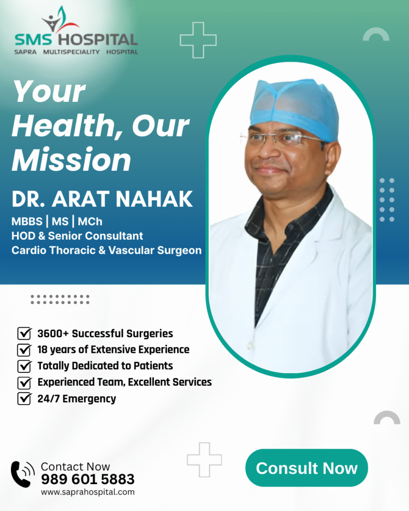 Dr. Arat Nahak – Cardio Thoracic & Vascular Surgeon, sharing 18 years of extensive experience, 3600+ successful surgeries, and he is totally dedicated to the patients